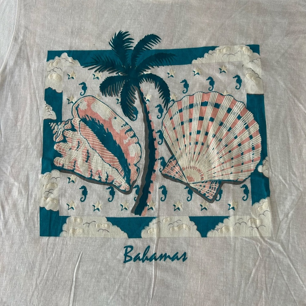 Vintage 90s Puffy Print 100% Cotton Single Stitch Sea Shells Bahamas T-S… - Picture 4 of 13